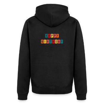 ALLES GUTE ZUM GEBURTSTAG. ALLES GUTE ZUM GEBURTSTAG. JAHRESTAG. - Unisex Premium Bio Zip Hoodie - Schwarz - Hinten - Nico (187cm)