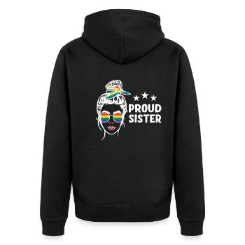 LGBT Stolze Schwester - Unisex Premium Bio Zip Hoodie - Schwarz - Hinten - Nico (187cm)