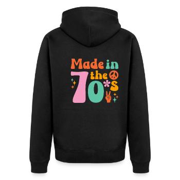 Ich Liebe die 70er Hippie - Unisex Premium Bio Zip Hoodie - Schwarz - Hinten - Nico (187cm)