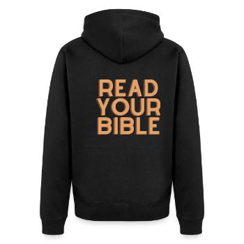 Lesen Sie Ihre Bibel - Christliches Zitat - Unisex Premium Bio Zip Hoodie - Schwarz - Hinten - Nico (187cm)