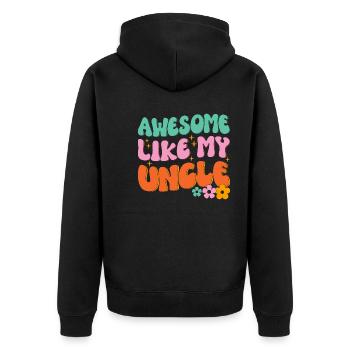 Genial wie mein Onkel - Unisex Premium Bio Zip Hoodie - Schwarz - Hinten - Nico (187cm)