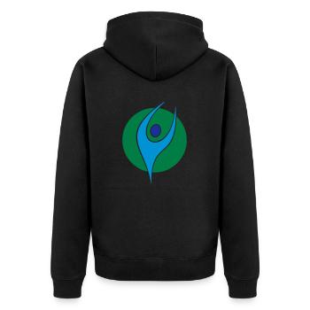 Physio 5 Logo - Unisex Premium Bio Zip Hoodie - Schwarz - Hinten - Nico (187cm)