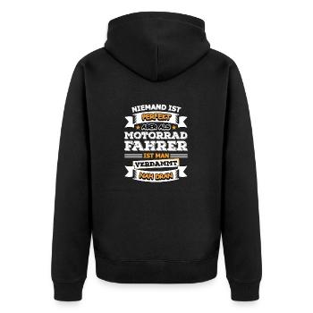 Motorradfahrer - Unisex Premium Bio Zip Hoodie - Schwarz - Hinten - Nico (187cm)