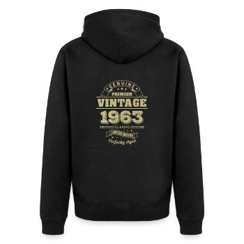 Geburtsjahr 1963 - Unisex Premium Bio Zip Hoodie - Schwarz - Hinten - Nico (187cm)