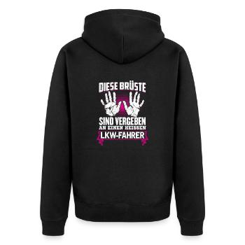 LKW-FAHRER - Brüste - Unisex Premium Bio Zip Hoodie - Schwarz - Hinten - Nico (187cm)