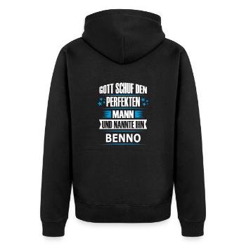 BENNO - Unisex Premium Bio Zip Hoodie - Schwarz - Hinten - Nico (187cm)