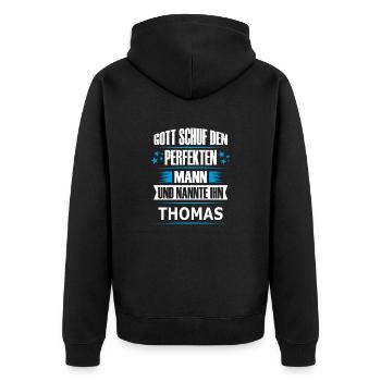 THOMAS - Unisex Premium Bio Zip Hoodie - Schwarz - Hinten - Nico (187cm)