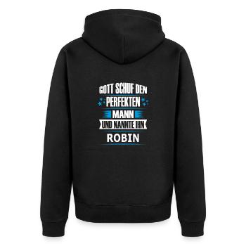 ROBIN - Unisex Premium Bio Zip Hoodie - Schwarz - Hinten - Nico (187cm)