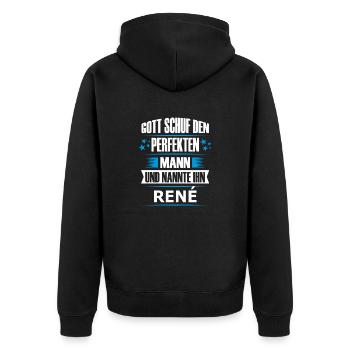 RENÉ - Unisex Premium Bio Zip Hoodie - Schwarz - Hinten - Nico (187cm)