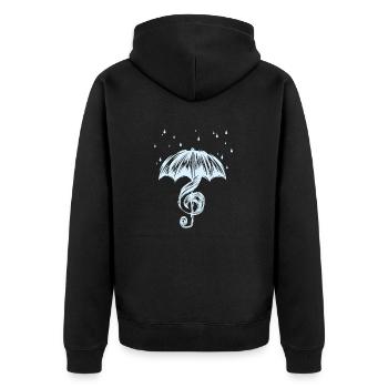 Notenschlüssel im Regen - Unisex Premium Bio Zip Hoodie - Schwarz - Hinten - Nico (187cm)