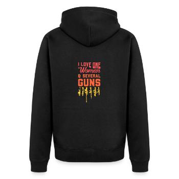 Waffen Pistole Maschinen Gewehr Girls Geschenk Fun - Unisex Premium Bio Zip Hoodie - Schwarz - Hinten - Nico (187cm)