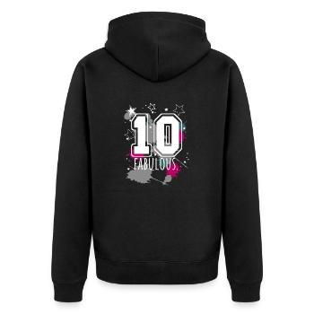 10. Geburtstag Personalisierbar Name Rückennummer - Unisex Premium Bio Zip Hoodie - Schwarz - Hinten - Nico (187cm)