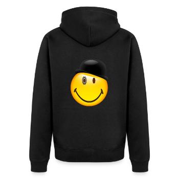 Smiley Glossy Bowler Hat - Unisex Premium Organic Zip Hoodie - black - Back - Nico (187cm)