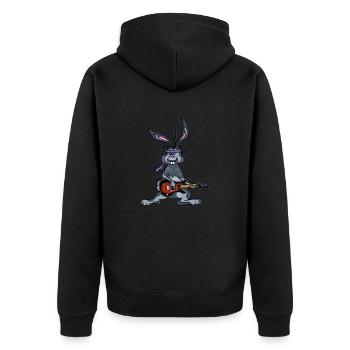 Joe le lapin bascule sur sa guitare électrique - Veste à capuche bio Premium Unisexe - noir - Dos - Nico (187cm)