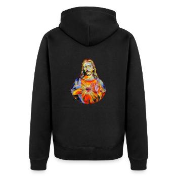Gemälde Jesus Christ * Painting Jesus Christus - Unisex Premium Bio Zip Hoodie - Schwarz - Hinten - Nico (187cm)