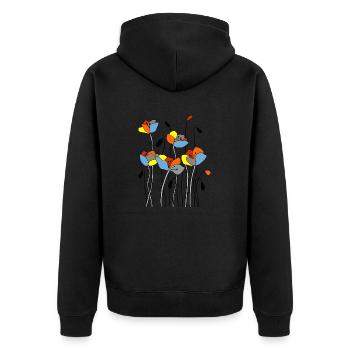 Blumen - Unisex Premium Bio Zip Hoodie - Schwarz - Hinten - Nico (187cm)