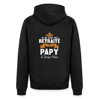 Papy Retraité Cadeau Humour Personnalisé - Veste à capuche bio Premium Unisexe - noir - Dos - Nico (187cm)
