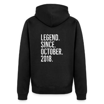 Legende seit Oktober 2018 - Unisex Premium Bio Zip Hoodie - Schwarz - Hinten - Nico (187cm)