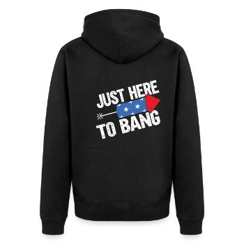 Just Here To Bang - Unisex Premium Bio Zip Hoodie - Schwarz - Hinten - Nico (187cm)