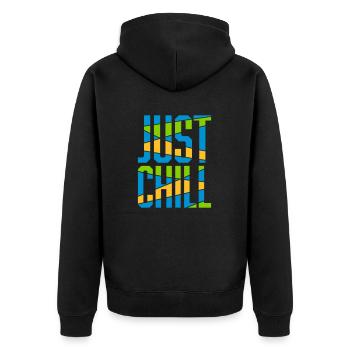 Just Chill Text Logo - Unisex Premium Bio Zip Hoodie - Schwarz - Hinten - Nico (187cm)