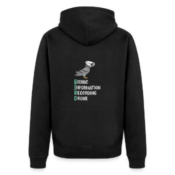 Birds Are Not Real - Unisex Premium Organic Zip Hoodie - black - Back - Nico (187cm)