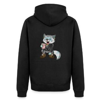 Monica, Racoon - Unisex Premium Bio Zip Hoodie - Schwarz - Hinten - Nico (187cm)