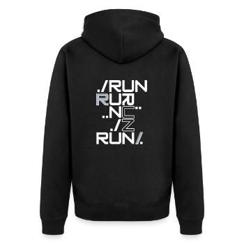 Run - Unisex Premium Bio Zip Hoodie - Schwarz - Hinten - Nico (187cm)