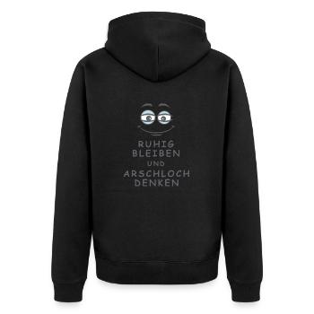 Arschloch denken - Unisex Premium Bio Zip Hoodie - Schwarz - Hinten - Nico (187cm)