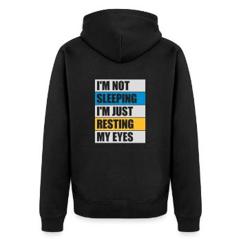 im not sleeping Zitat - Unisex Premium Bio Zip Hoodie - Schwarz - Hinten - Nico (187cm)
