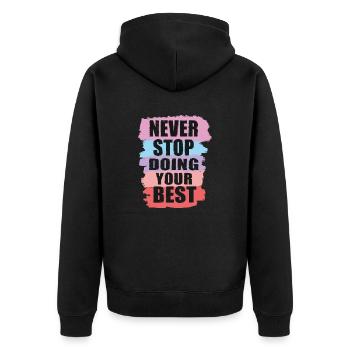 Hör nie auf, dein Bestes zu geben - Unisex Premium Bio Zip Hoodie - Schwarz - Hinten - Nico (187cm)