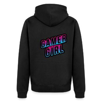 gamer girl neon 3d schriftzug - Unisex Premium Bio Zip Hoodie - Schwarz - Hinten - Nico (187cm)