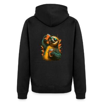 Cooles Bier trinkendes Faultier - Unisex Premium Bio Zip Hoodie - Schwarz - Hinten - Nico (187cm)