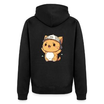 Cute cat wearing a hat - Unisex Premium Organic Zip Hoodie - black - Back - Nico (187cm)