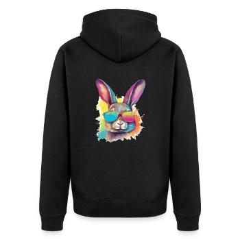 Timo the bespectacled rabbit - Unisex Premium Organic Zip Hoodie - black - Back - Nico (187cm)