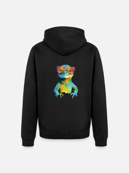 Geck the spectacled lizard - Unisex Premium Organic Zip Hoodie - black