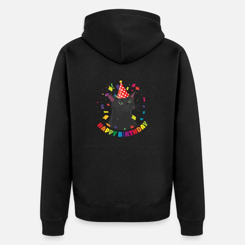 Chat blasé fêtant son anniversaire - Veste à capuche bio Premium Unisexe - noir