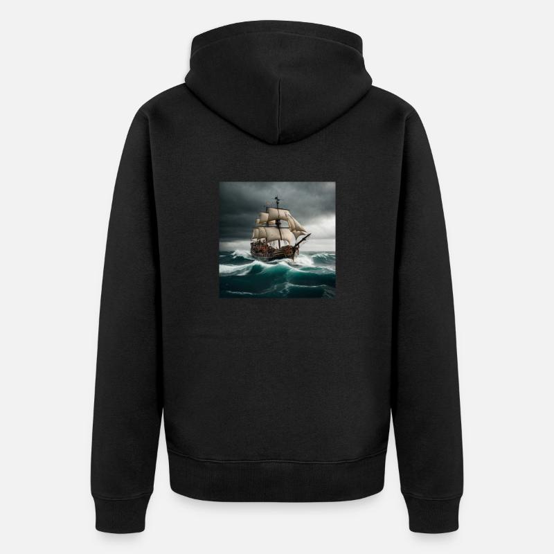 Bateau pirate en haute mer - Veste à capuche bio Premium Unisexe - noir
