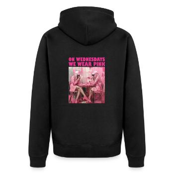 Mittwochs tragen wir Pink - Unisex Premium Bio Zip Hoodie - Schwarz - Hinten - Nico (187cm)