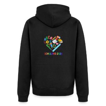 Schulkind 2024 Herz - Unisex Premium Bio Zip Hoodie - Schwarz - Hinten - Nico (187cm)