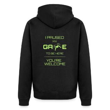 Ich habe mein Spiel Lime pausiert - Unisex Premium Bio Zip Hoodie - Schwarz - Hinten - Nico (187cm)