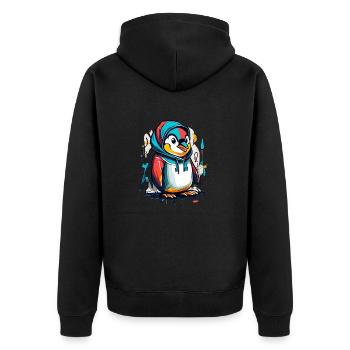 Cool Pinguin Graffiti - Unisex Premium Bio Zip Hoodie - Schwarz - Hinten - Nico (187cm)