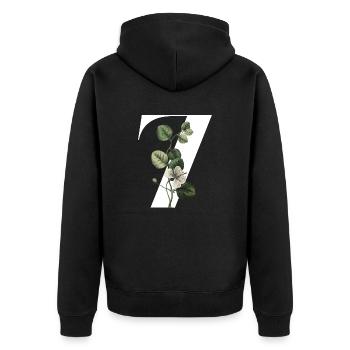 Nummer 7 Blumengrün -7. Blumengeburtstag - Unisex Premium Bio Zip Hoodie - Schwarz - Hinten - Nico (187cm)