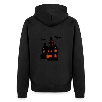Gruselschloss mit Fledermäusen Halloween - Unisex Premium Bio Zip Hoodie - Schwarz - Hinten - Nico (187cm)