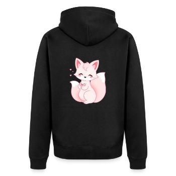 Renard rose blanc kawaii avec ruban rose - Veste à capuche bio Premium Unisexe - noir - Dos - Nico (187cm)