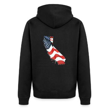 USA Flag in California State Map - Unisex Premium Organic Zip Hoodie - black - Back - Nico (187cm)