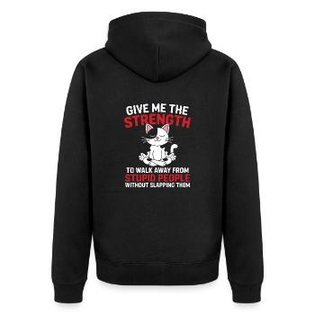 gib mir die Kraft, von dumm wegzugehen - Unisex Premium Bio Zip Hoodie - Schwarz - Hinten - Nico (187cm)