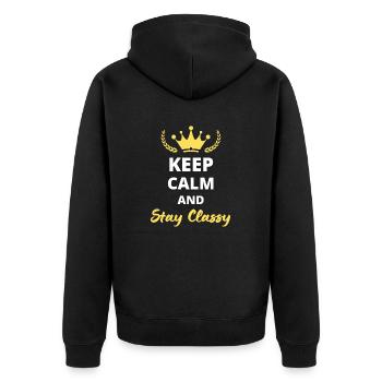"Keep calm and stay classy" - schlichte Eleganz - Unisex Premium Bio Zip Hoodie - Schwarz - Hinten - Nico (187cm)