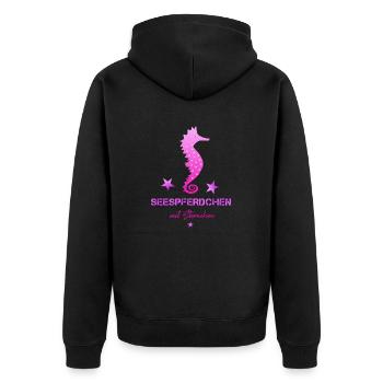 pink seahorse with asterisk swimming badge - Unisex Premium Organic Zip Hoodie - black - Back - Nico (187cm)