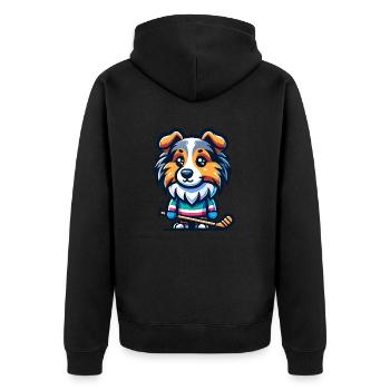 Hockey Sheltie Comic Dog Hockey - Unisex Premium Organic Zip Hoodie - black - Back - Nico (187cm)