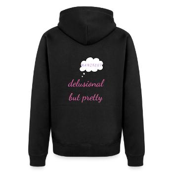 Wahnhaft, aber hübsch – Y2K Soft Girl Selbstvertrauen T - Unisex Premium Bio Zip Hoodie - Schwarz - Hinten - Nico (187cm)